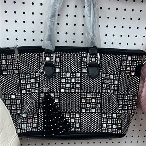 Elegant Black and Silver Studded Handbag